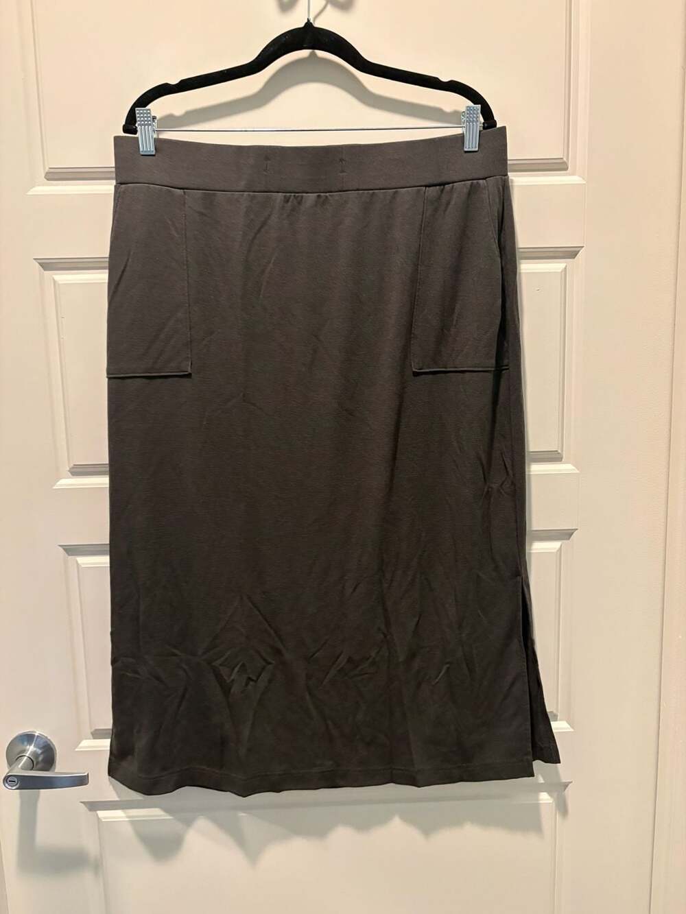 Cozy Earth Bamboo Blend Midi Skirt with Side Slit and Pockets